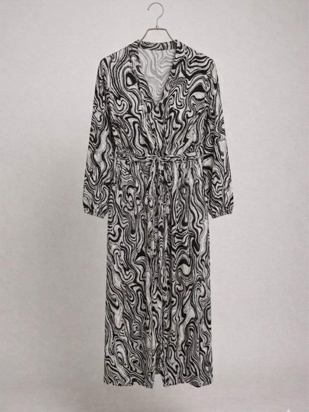 Abstract Crinkle Long Duster Jacket Ivory & Black 3X - Picture 3 of 9